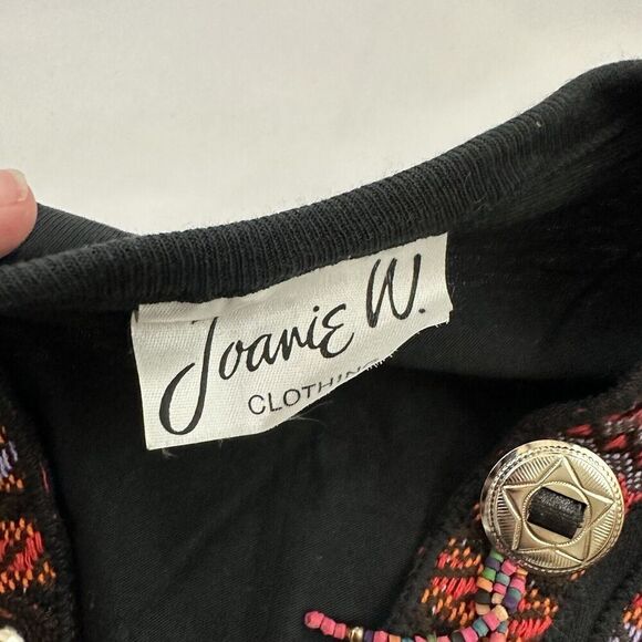 Joanie W Womens Vintage 90s County Western Tee Size M Black Red Beaded Medallion - Picture 6 of 12